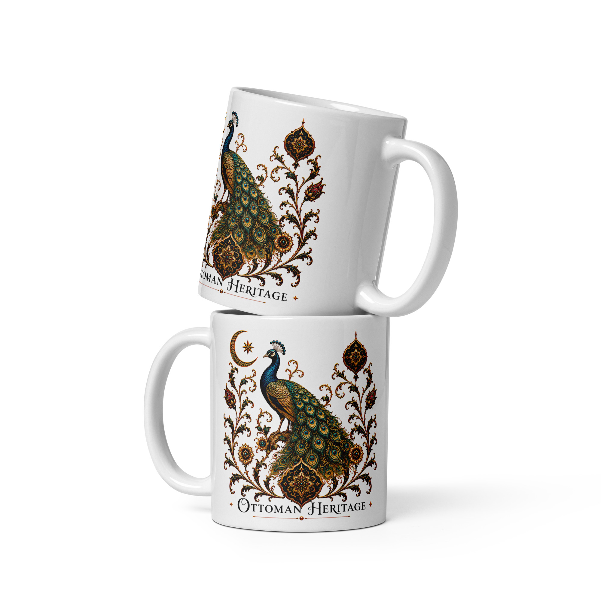 Kaffeetasse „Ottoman Heritage – Pfau“ – Osmanisch inspiriertes Kunstmotiv von Schönheit, Würde und Pracht