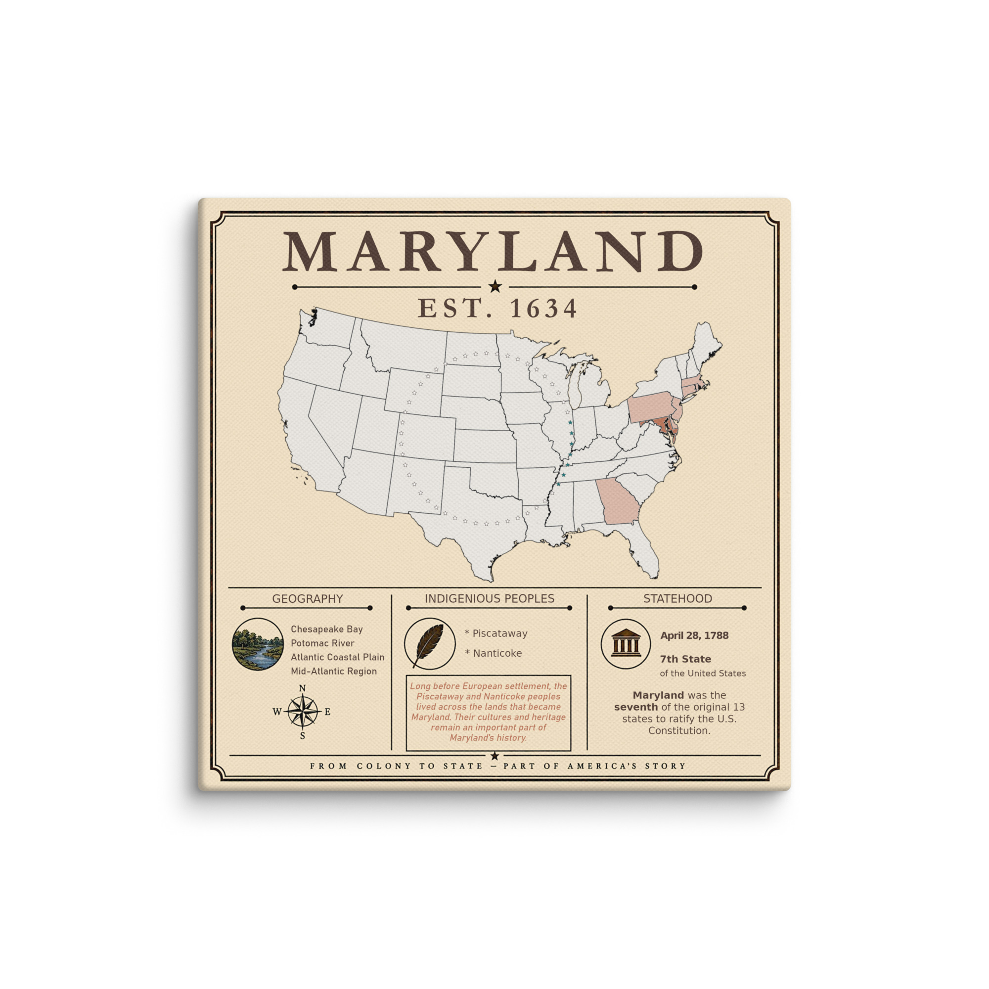 Maryland – 7. Bundesstaat der USA | Historisches Keilrahmenbild