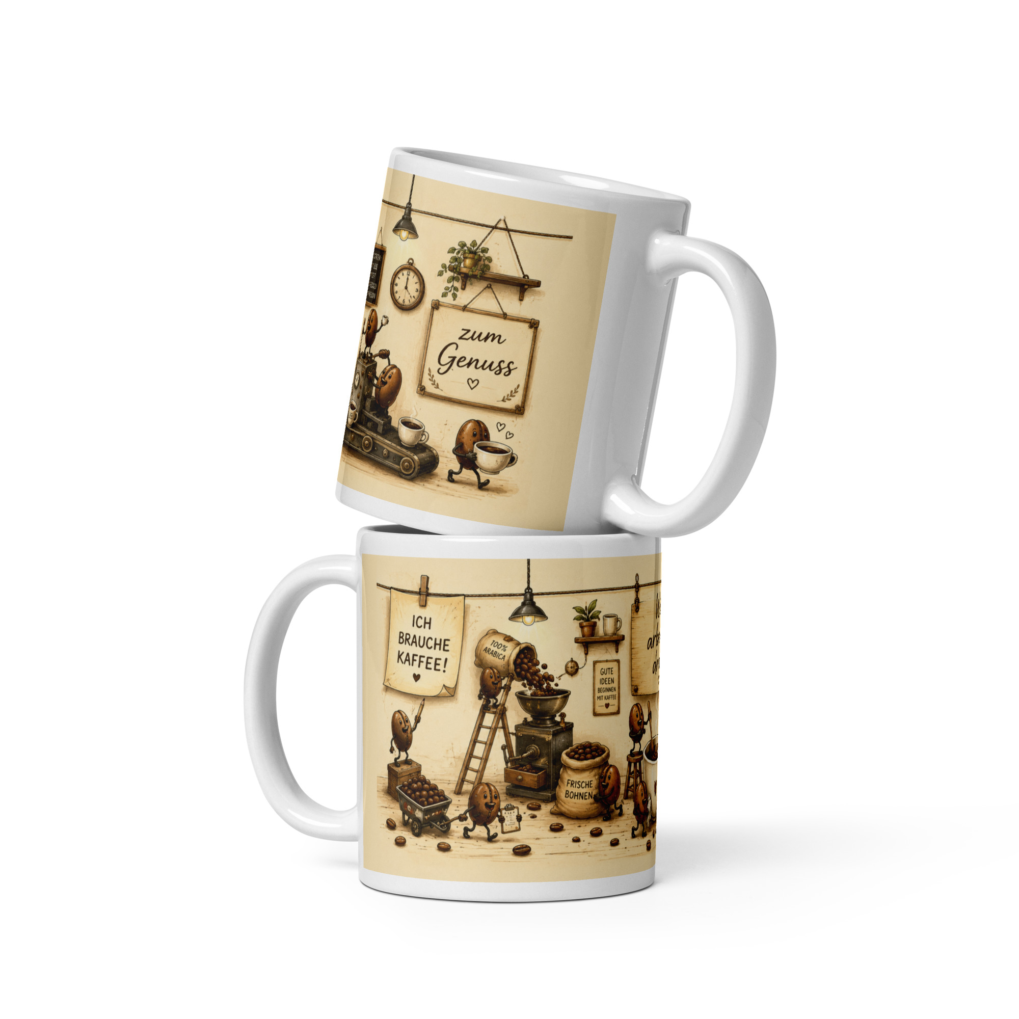 Kaffeetasse „Ich brauche Kaffee – Wir arbeiten dran!“ – Panoramatasse mit Geschichte