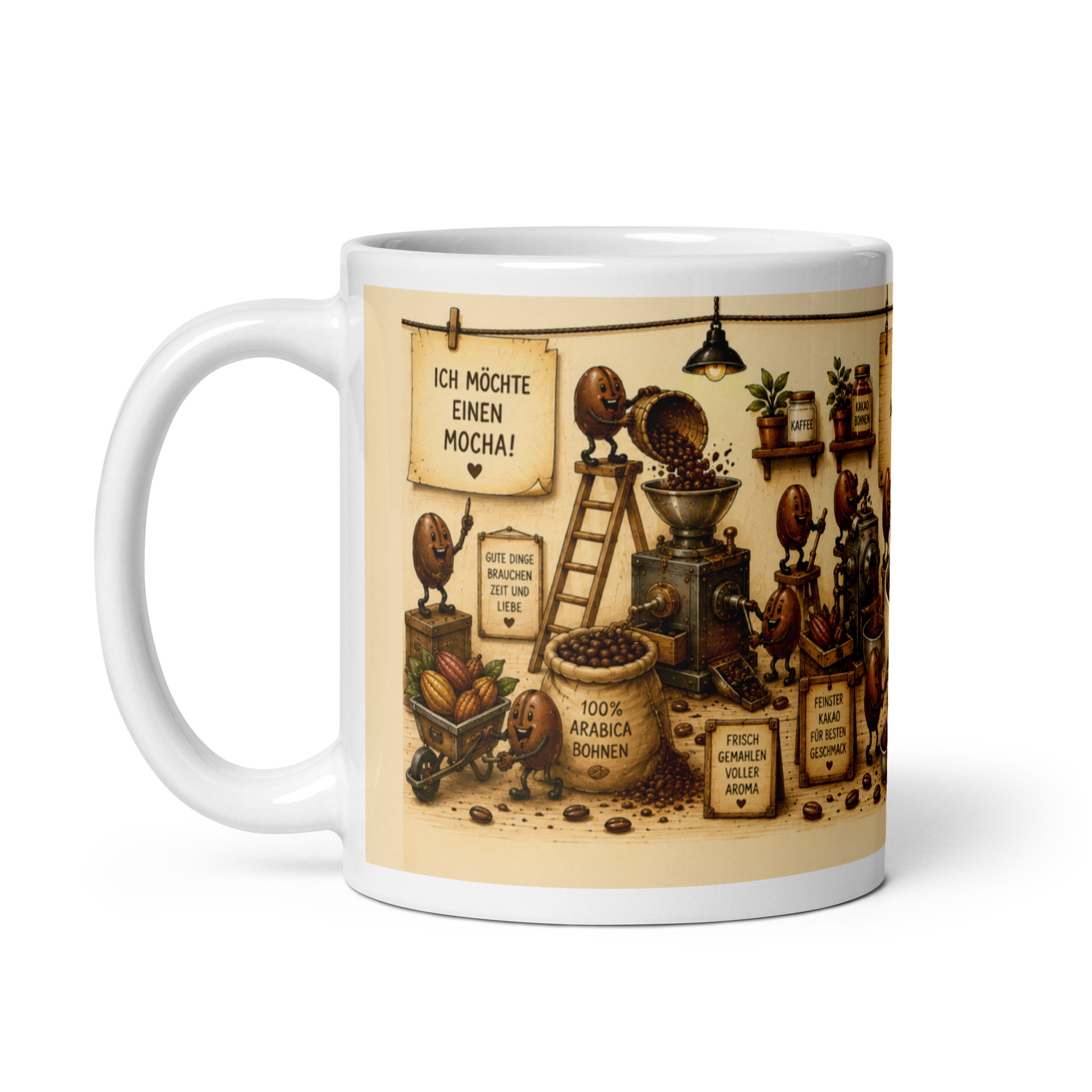Kaffeetasse „Mocha – Wir arbeiten dran!“ – Panoramatasse mit Geschichte