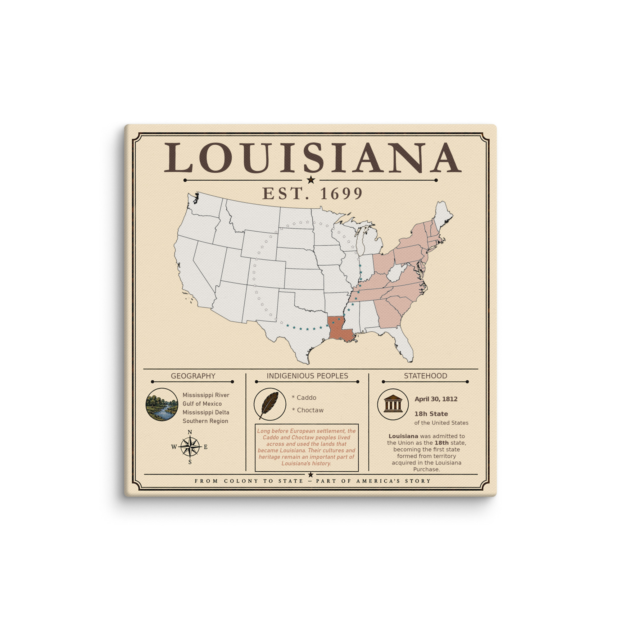 Louisiana – 18. Bundesstaat der USA | Historisches Keilrahmenbild