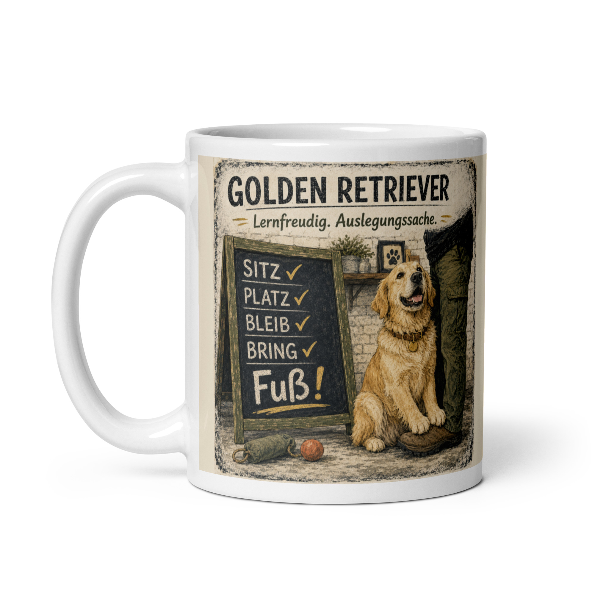 Golden-Retriever-Tasse "Lernfreudig. Auslegungssache" - Geschenk für Golden-Retrieverfans & Hundemenschen