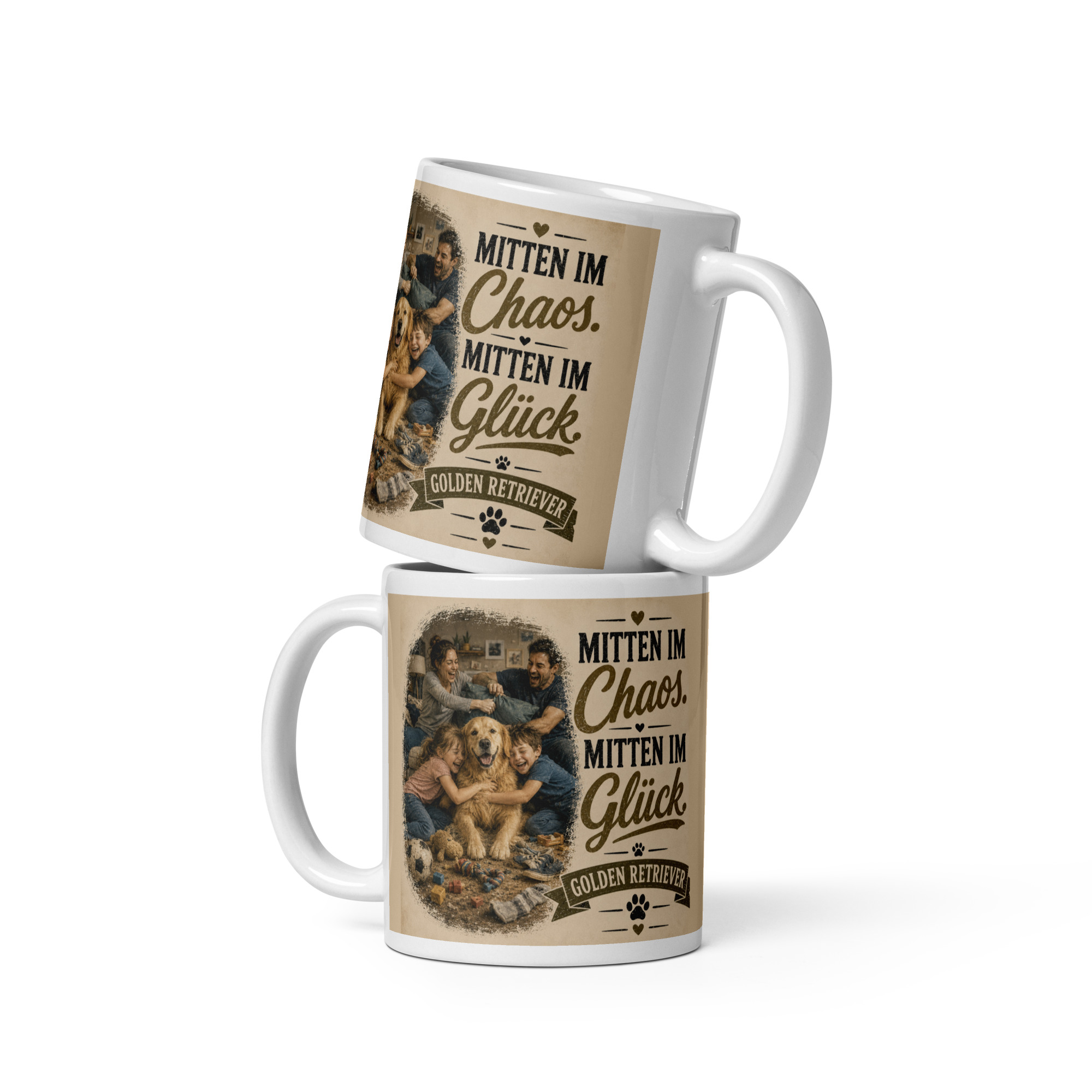 Golden-Retriever-Tasse "Mitten im Chaos. Mitten im Glück." - Geschenk für Golden-Retrieverfans & Hundemenschen