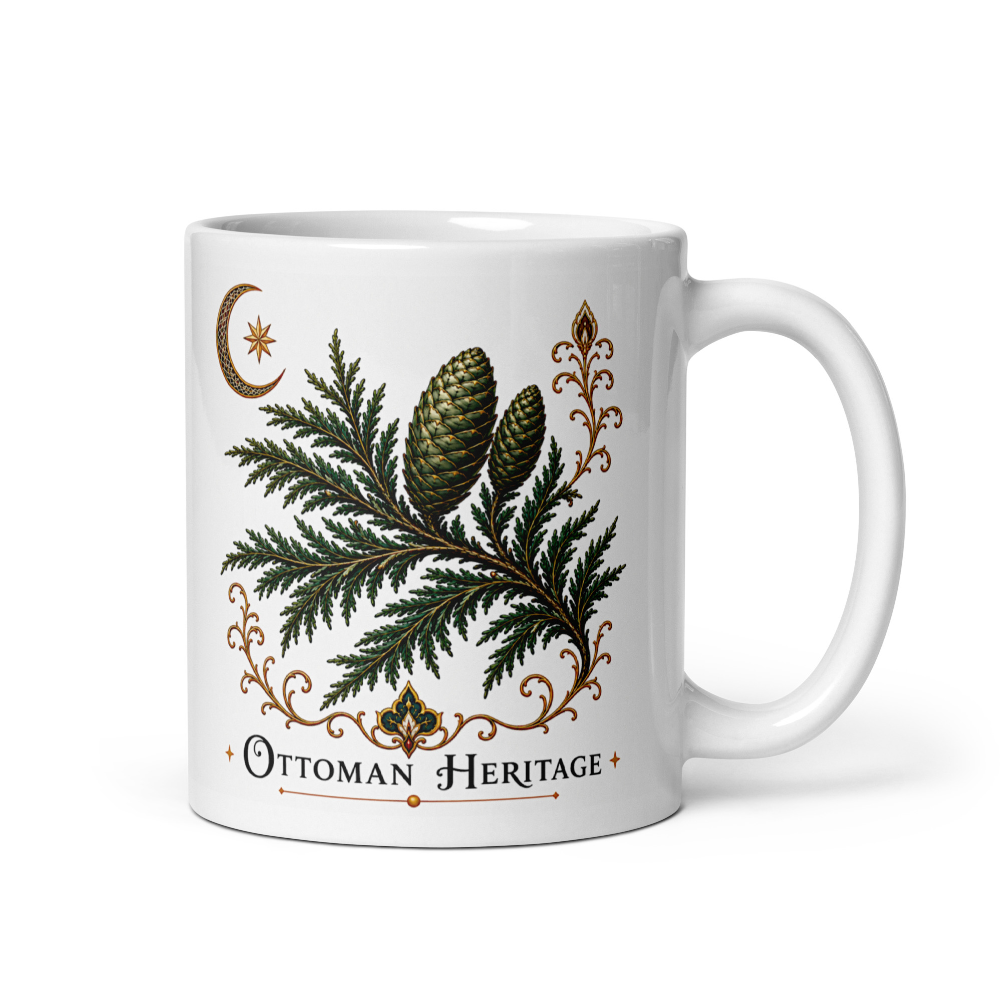 Kaffeetasse „Ottoman Heritage – Zedern Anatoliens“ – Naturmotiv mit osmanisch inspirierter Ornamentik