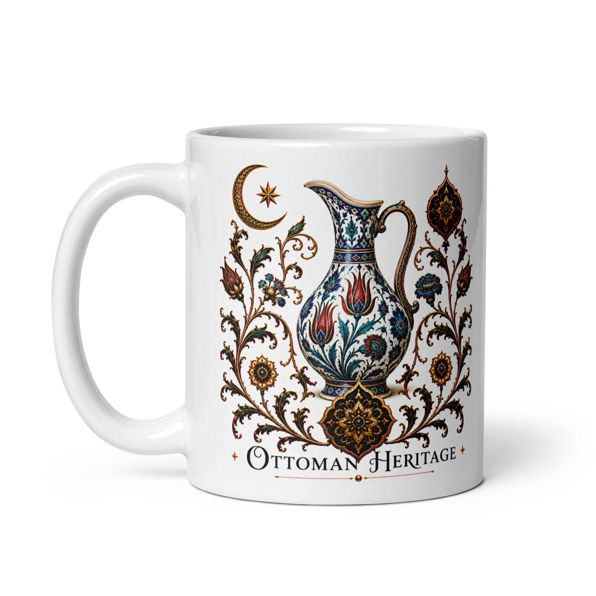 Kaffeetasse „Ottoman Heritage – İznik-Keramikkunst“ – Osmanisch inspiriertes Kunstmotiv mit Tulpen und floralem Dekor