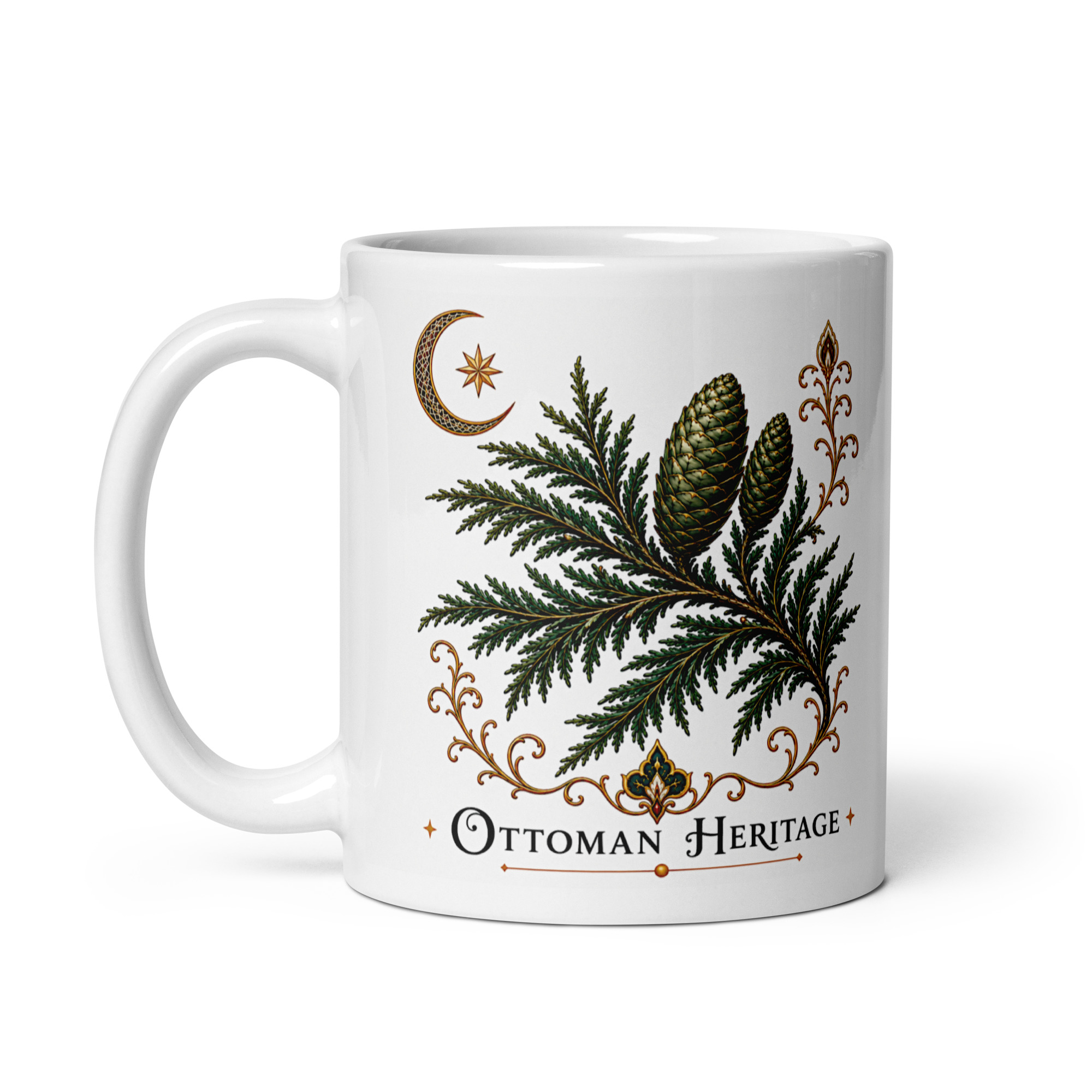 Kaffeetasse „Ottoman Heritage – Zedern Anatoliens“ – Naturmotiv mit osmanisch inspirierter Ornamentik