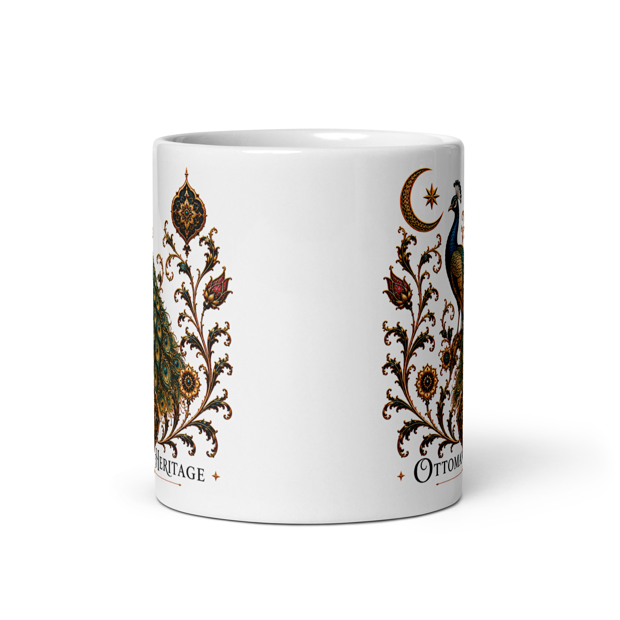 Kaffeetasse „Ottoman Heritage – Pfau“ – Osmanisch inspiriertes Kunstmotiv von Schönheit, Würde und Pracht