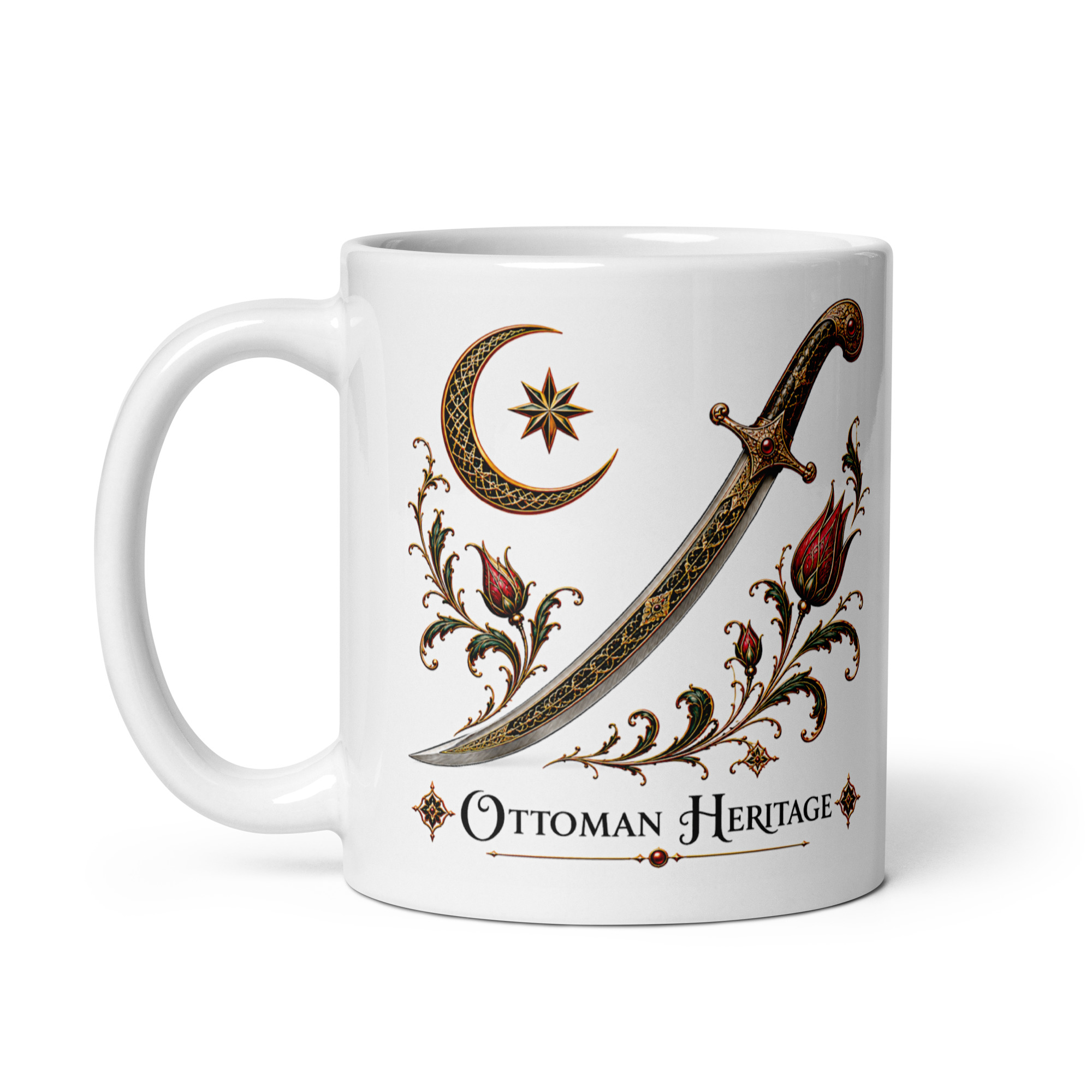 Kaffeetasse „Ottoman Heritage – Osmanischer Säbel“ – Osmanisch inspiriertes Kunstmotiv historischer Waffenkunst