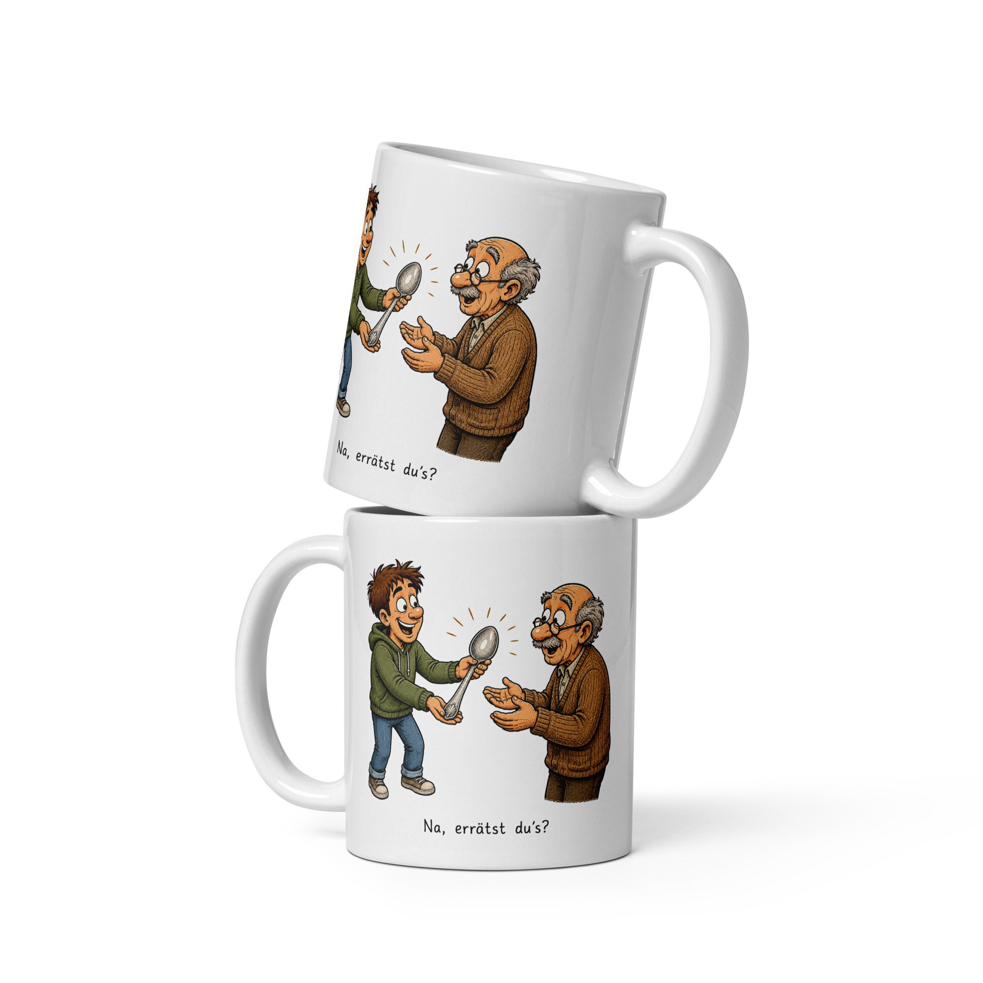 Kaffeetasse „Na, errätst du’s? – Den Löffel abgeben“