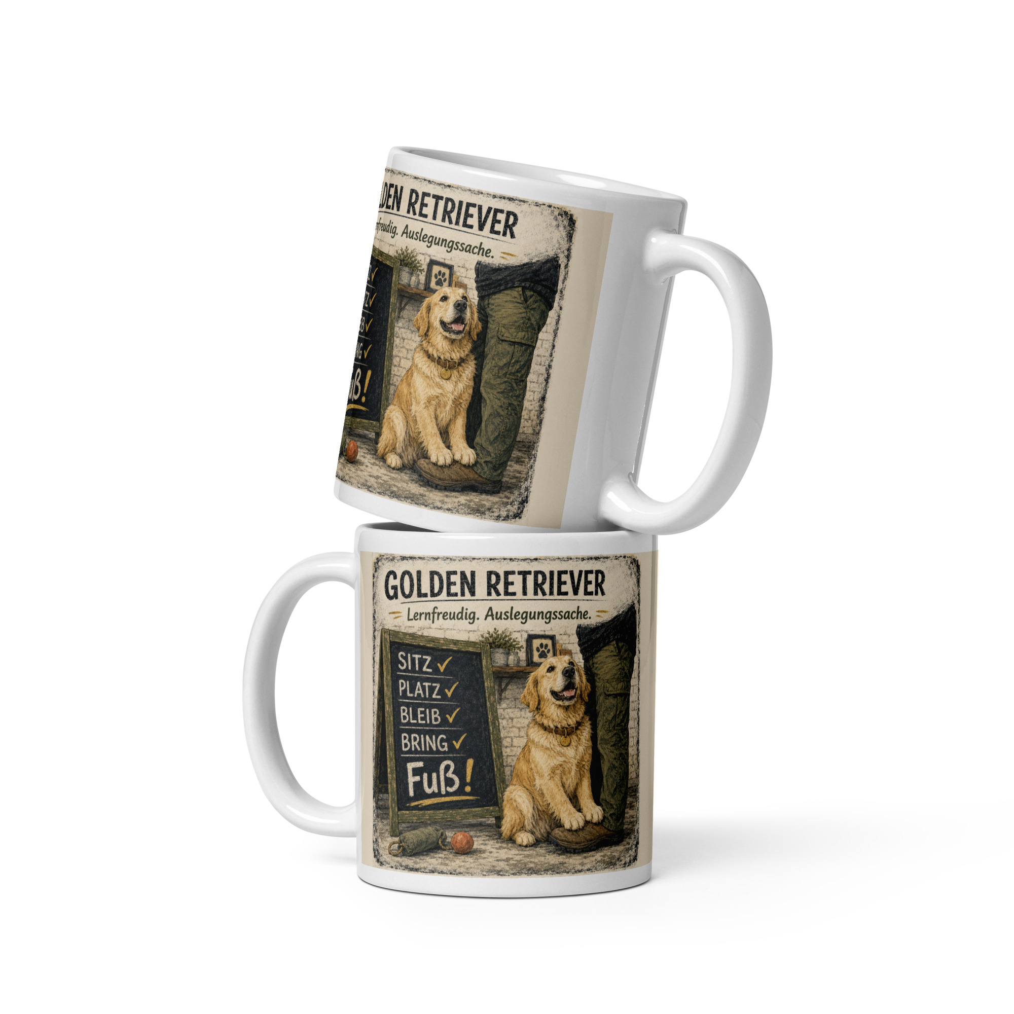 Golden-Retriever-Tasse "Lernfreudig. Auslegungssache" - Geschenk für Golden-Retrieverfans & Hundemenschen