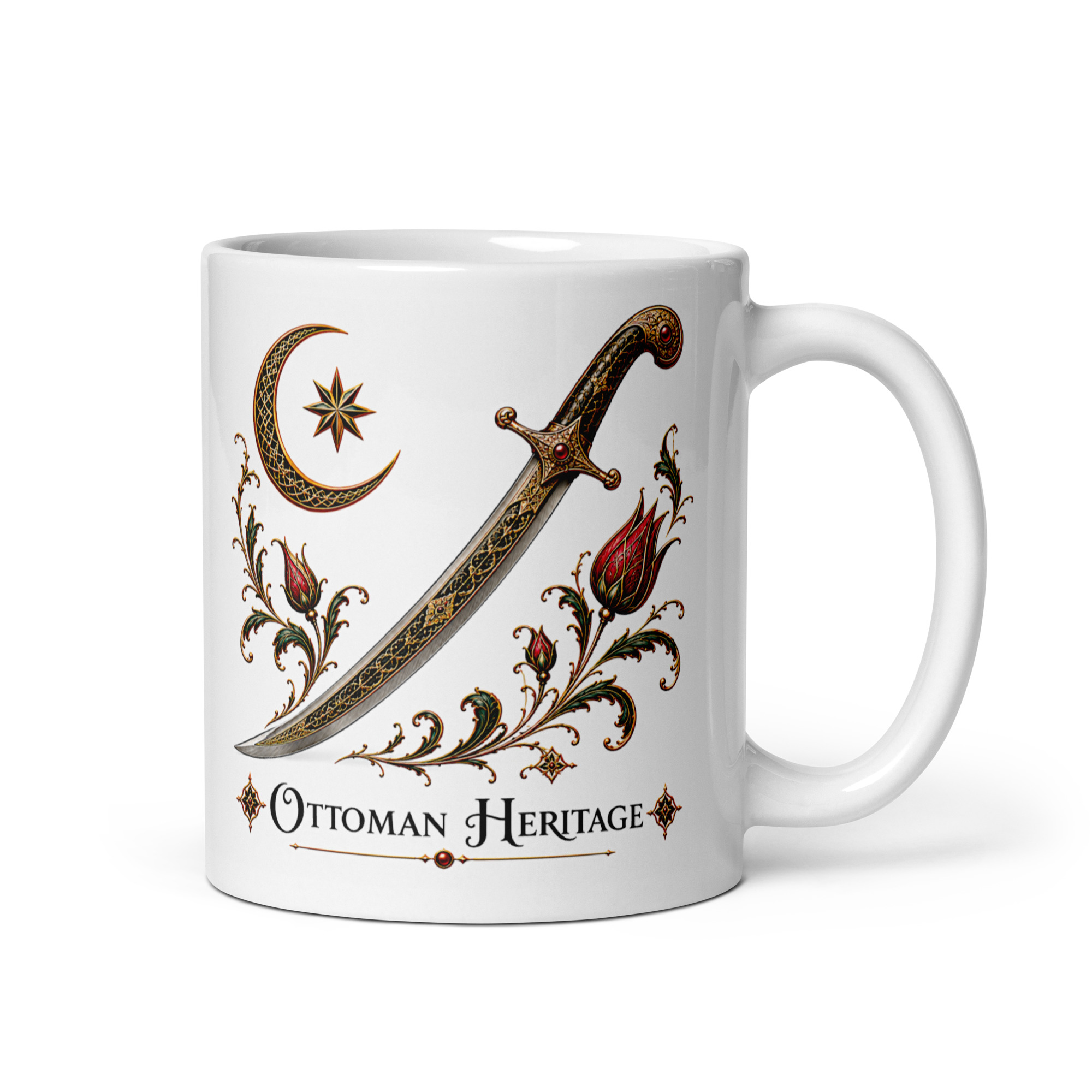 Kaffeetasse „Ottoman Heritage – Osmanischer Säbel“ – Osmanisch inspiriertes Kunstmotiv historischer Waffenkunst