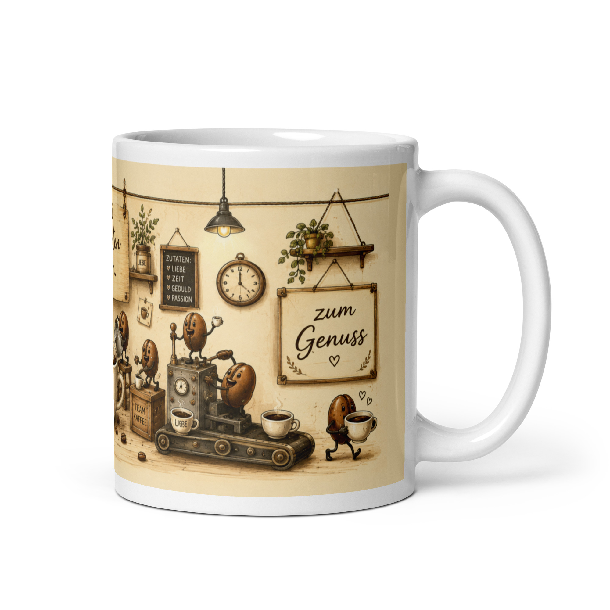 Kaffeetasse „Ich brauche Kaffee – Wir arbeiten dran!“ – Panoramatasse mit Geschichte
