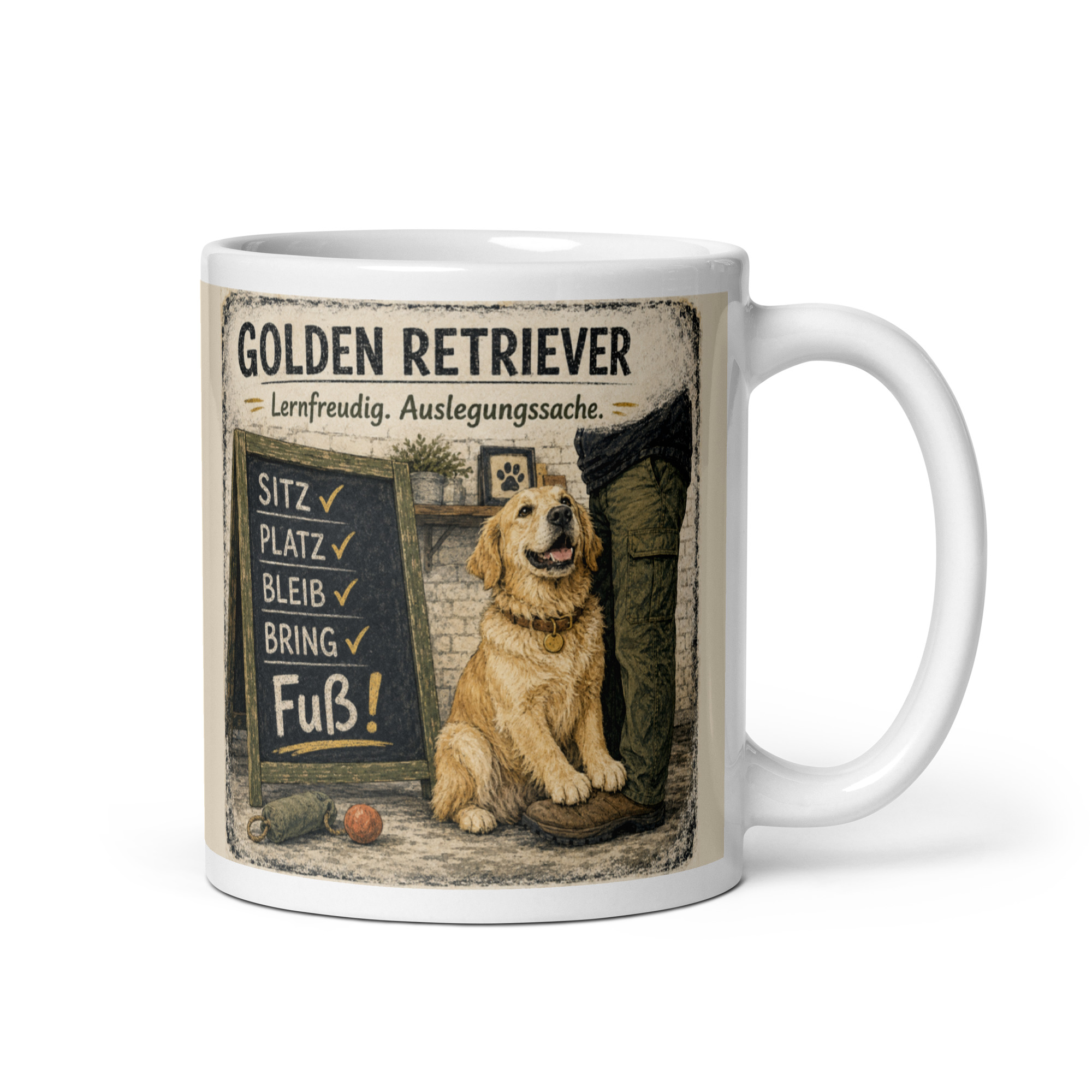 Golden-Retriever-Tasse "Lernfreudig. Auslegungssache" - Geschenk für Golden-Retrieverfans & Hundemenschen