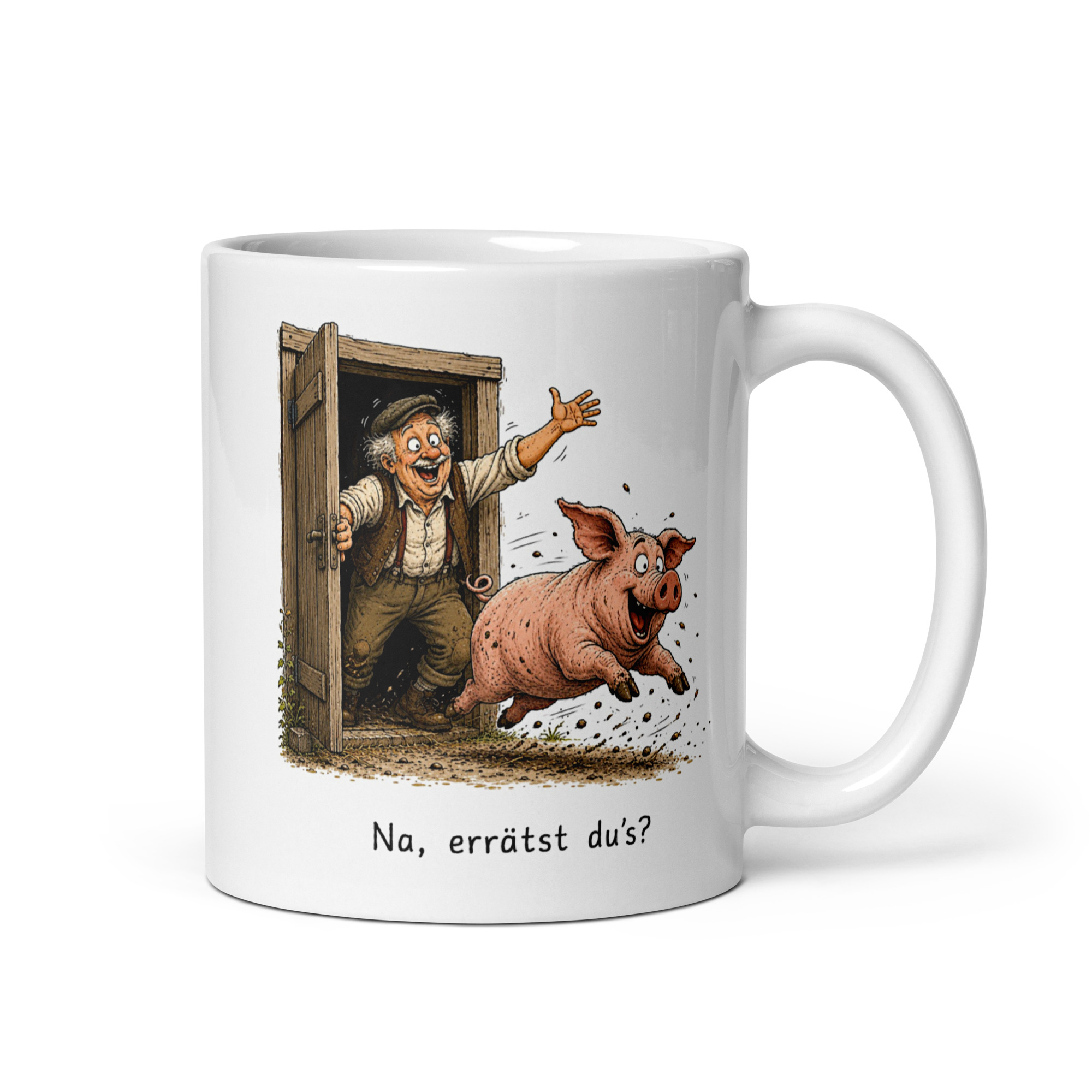 Kaffeetasse „Na, errätst du’s? – Die Sau rauslassen“