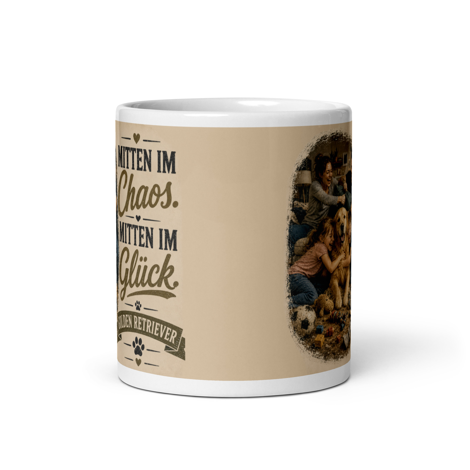 Golden-Retriever-Tasse "Mitten im Chaos. Mitten im Glück." - Geschenk für Golden-Retrieverfans & Hundemenschen