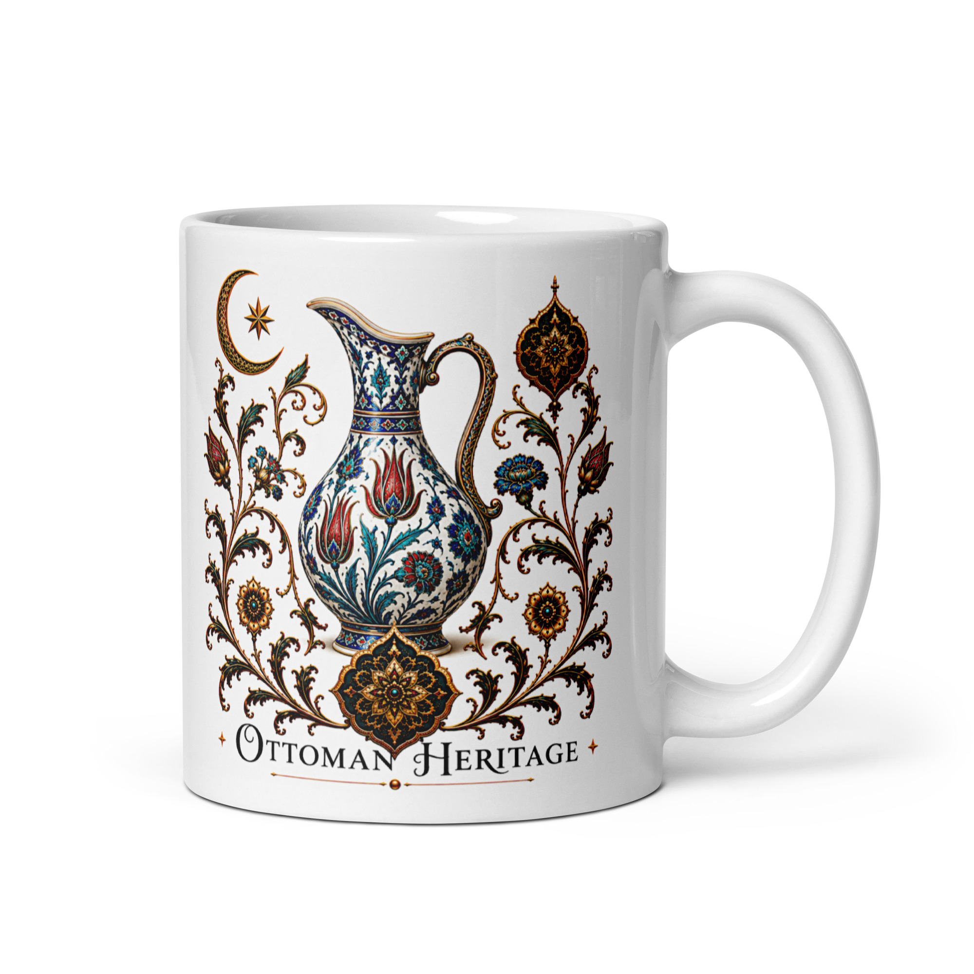 Kaffeetasse „Ottoman Heritage – İznik-Keramikkunst“ – Osmanisch inspiriertes Kunstmotiv mit Tulpen und floralem Dekor
