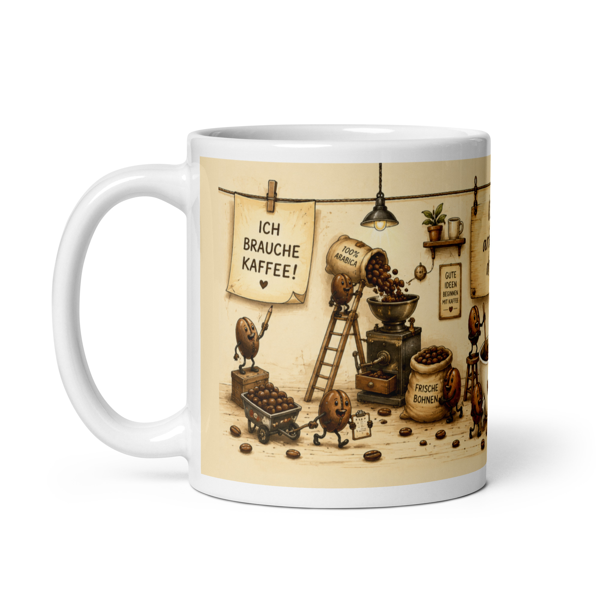 Kaffeetasse „Ich brauche Kaffee – Wir arbeiten dran!“ – Panoramatasse mit Geschichte